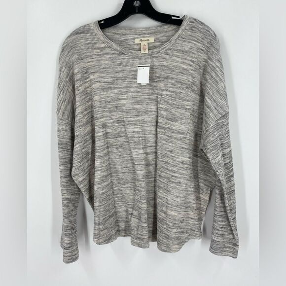 Madewell Heather Gray Waffle Knit Top Long Sleeve size M - Picture 1 of 4